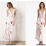 Bardot  Women's Size 8 Tie Dye Satin Slip Dress Maxi Purple White Open Back Cowl Photo 2