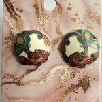 Vintage Enamel Cloisonné Floral & Hearts Earrings Red Photo 0