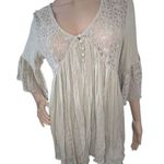 Kori America Half Sleeve Baby Doll Blouse With Crochet Flowers Green Size L Photo 0