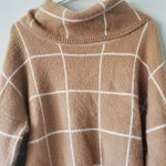 Lumiere Light Brown and White Windowpane Cowl Neck Sweater Size Medium Photo 1