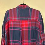 Mossimo Tunic Length Plaid Button Down Shirt Womens Medum Navy Red Blue Size M Photo 4