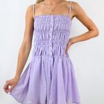 Sky to Moon Smocked Button Up Mini Dress Powder Lilac Purple Medium Photo 0