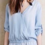 Anthropologie Cloth & Stone Surplice Chambray Romper Roll Tab S Photo 0