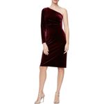 Alex Evenings Velvet One Shoulder Cocktail Dress Size 4 Wine Red Long Sleeve Photo 9