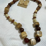 Vintage Karla Jordan real semi precious and amber necklace earrings set. Tan Photo 0