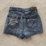 American Eagle  High Rise Distressed Denim Mom Shorts Comfort Stretch Waistband Photo 3