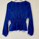 J.O.A. Just One Answer Women’s Long Sleeve Peplum Blouse Navy Size Small EUC Photo 7