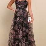 Lulus  Exclusive Glamour Black Floral Organza Tiered Maxi Dress Photo 0