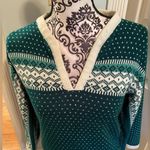 Vintage Green & Cream Acrylic Sweater V Neck Wide Sleeves Size L Fits Like M Size M Photo 3