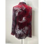 Laura Ashley Women Button Top Large Silk Red Sheer Velvet Burnout Paisley Office Photo 3