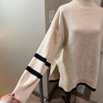 H&M Wool Blend Knit Cream Ivory Sweater Turtleneck Flowy Stripe Minimalist M Photo 2