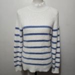 Anthropologie Bailey 44 Stateside Blue and White Striped Fuzzy Mockneck Sweater Size Medium Photo 1