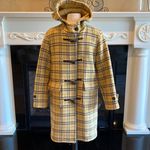 Yellow Brown Plaid Winter Coat Hooded Womens Photo 6