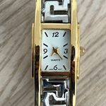 Avon Ladies Watch Vintage Rectangular Dial Two Tone Geometric Bangle Bracelet Photo 2
