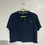 J.Crew  Navy Cropped Pique Oversized Polo Shirt Sz L Photo 1
