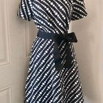 Talbots NWOT babydoll shift polka dot diagonal lace fit & flare black white midi dress belted bow waist short sleeve Cocktail Evening Photo 2