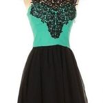 Chi Chi London  Dress Mini Silhouette Lace Mini Short Sleeves Black Teal Size 2 Photo 0
