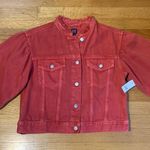 Gap Denim Wide Sleeve Ruffle Denim Jacket Red Coral Women’s Small NWT Photo 0