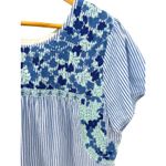 J.Marie Kennedy Blue Stripe Embroidered‎ Tiered Flutter Sleeve Dress Cotton L Size L Photo 4