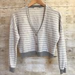 Maison Jules Sweater Gray Striped Cropped Knit Cardigan Coastal Academia Preppy Photo 1