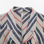 Free People Ivory Navy Striped Linen Blend Frayed Peplum Blazer Jacket Size 2 Photo 3