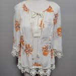Anthropologie Gibson Latimer ivory orange floral peasant blouse size medium Photo 0