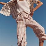 Madewell • Smocked Huston Pull-On Crop Pants in Stripe tan white wide leg beach Photo 2