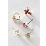 Free People  Blush Pink Velvet Rose Brooch 5 Pairs of Stud Earrings Cross Heart Photo 3