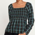 Old Navy  Smocked Seersucker Top Size 2X Plaid Peplum Preppy Academia Holiday Photo 0
