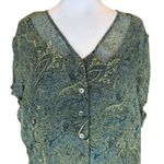 Jones New York  Silk Floral Paisley Blouse Lined V Neck Button Front Womens 18W Photo 3