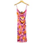Lulus  Vibrant Babe Pink Multi Floral Cutout Drawstring Midi Dress size M NWT Photo 1