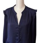 HYFVE  Women's Long Sleeve Top Blouse Button Ruffle Peplum‎ Hem Navy Blue Small Photo 2