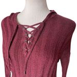 American Eagle Womens Outfitters Burgundy Ribbed Lace Up Hooded Sweater - Sz S Photo 1