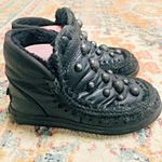 MOU Black Leather Shearling Sherpa Short Ankle Studded Boots Women's 7 to 7.5 Photo 5