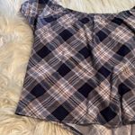 No Comment Off Shoulder Top Navy Plaid Photo 7