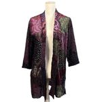 Velvet Burnout Kimono Jacket Size Medium Open Front Purple Green Patchwork Boho Photo 1