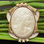 Vintage Unsigned Faux Pearl Victorian Cameo Pendant Brooch Photo 11