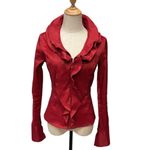 Samuel Dong Designer Women's Satin Ruffle Long Sleeve Jacket Sz XS Red Holiday Photo 1