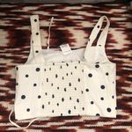 NEW NWT Coquette Twee Polka Dot Navy Blue White Cami Tank Crop Corset Lace Up Babydoll Sweetheart Romantic Top Shirt Blouse Shirred Elastic Back #cottagecore #fairy #Whimsi Size M Photo 1