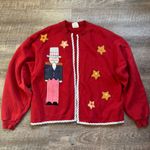 Vintage Ugly Christmas Grandma Sweater Cardigan Holiday Patriotic Stars Large Black Photo 0