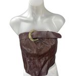 SheIn Brown Strapless Belted Tube Faux Leather Vegan Corset Bustier Crop Top 2 Photo 0