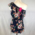 A'Gaci A’gaci navy floral ruffle one shoulder peplum top size small NWT Photo 2