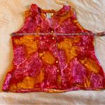 Tess silk orange and pink floral sleeveless blouse ruffles mother of pearl XL Size undefined Photo 5