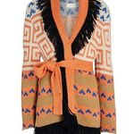 Mother The Belted Short Alpaca Wool Blend Knit Fringe Orange Cardigan Sweater XS Photo 0