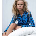 ZARA NWT DRAPED Floral Ruched PRINT DRESS Mid-blue Photo 4