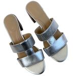 Talbots Like New Leather Tilly Block Heel Sandals Silver Size 9 1/2 Photo 1