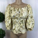 Sam Edelman Ivory & Green Print Cropped 3/4 Sleeve Peasant Bohemian Blouse Top L Photo 0