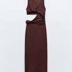 ZARA  dress fitted bodycon Brown Cutout Midi Party Wedding Coctail Photo 13