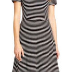 Madewell Black White Stripe Gallerist Fit Flare Dress Small Photo 0