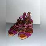 L'ARTISTE Spring Step BohoChic Leather CutOut Leaf Print CorkWedge Sandal Sz 8.5 Red Photo 1